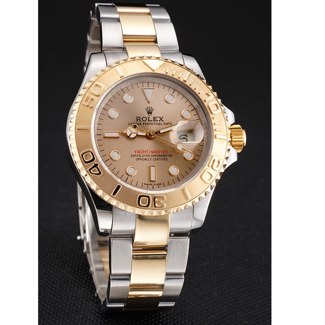Rolex copies cheap Dial Case Rolex Bracelet Stainless Two Yacht-Master Gold Tone Steel Champagne Bezel Swiss 0715